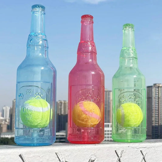 TPR Beer Bottle with Tennis Ball Squeaky Toy